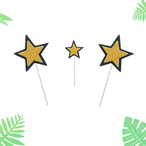 Morndew 20Pcs Black Edge Golden Star Cupcake Toppers For Birthday Party Baby Shower Kids Party Wedding Party Decorations #TOP3