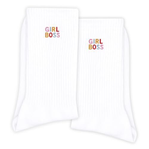 NZNDTYUI Girl Boss Embroidered Crew Socks for Women, Cute Novelty Socks