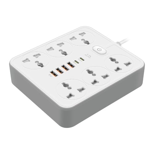 Image of Extension Board, Power Strip with 6 USB Ports and 3 Universal Socket, 2500W 10A Extension Cord, 3-Pin Surge Protector Power Strip for Home, Office, Computer, Mobile Charging (White-Z67)