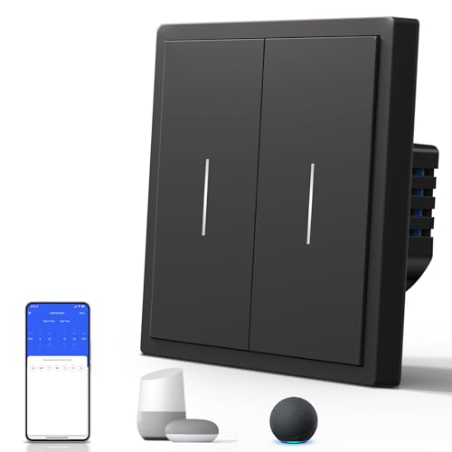 BSEED Smart Lichtschalter Matt, Wlan Schalter mit Kontrollleuchte, Wechselschalter Unterputz, S-Serie, 2 Fach 1 Weg, 86mm Schwarz