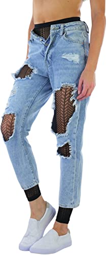 Image of ToBeInStyle Women's Single Floral Lace Fishnet Tights Footless & Stirrup Design
