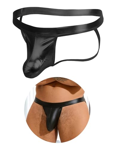 comeondear Erotische Strings für Herren Tanga Kunstleder Wetlook Jockstrap Männer Sissy Dessous Sexy Unterwäsche Gay Große Größen Ouvert Thong mit Beutel Reizwäsche Unterhosen Slips Brief(Schwarz,XL)