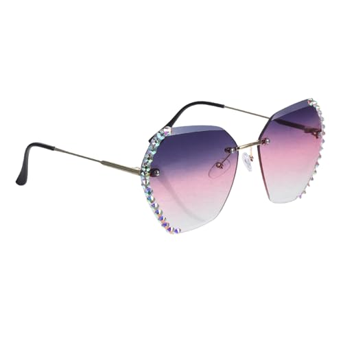 WRITWAA Modische Sonnenbrille Damen Mit Strass – Randloses Design, Uv-Schutz, Perfekt FüR Alltag Und Partys