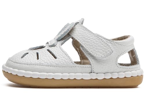Image of DADAWEN Toddler Girls Leather Closed Toe Summer Sandals Lightweight Non-Slip Soft Sole Cute Flat Shoes Baby Flower Girl Shoes
