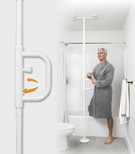 Stander Wonder Pole, Security-Pole and Curve Grab Bar, Tension Mounted Floor to Ceiling Transfer-Pole for Seniors, Elderly Adults, Bathroom Safety Assist and Stability Rail, White