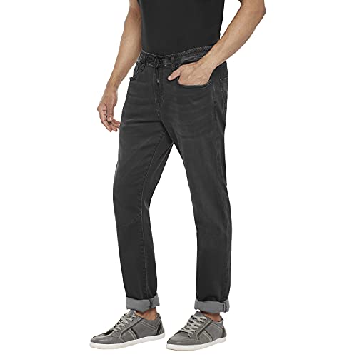 Image of Everblue Men Solid Stretchable Black Light Fade Midrise Denim Joggers