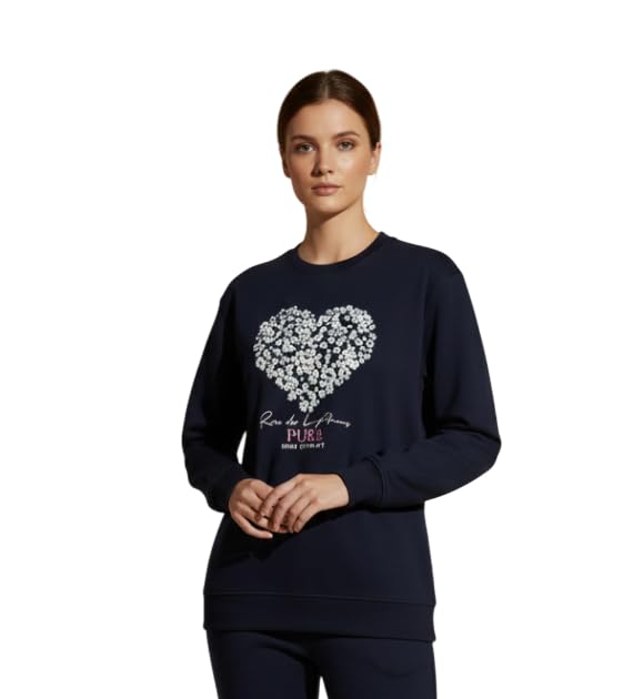 modny Women’s Cotton Fleece Oversized Sweatshirt | Crew Neck Graphic Print | Long Sleeve with Ribbed Cuffs & Side Pockets | Casual Winter Wear (in, Alpha, XL, Regular, Navy Blue, Pure Herat)-picture-28
