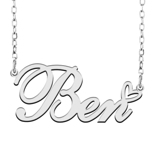 RONKAHSHOW Ben Custom Pendant Name Necklace Customized Personalized with Heart Necklace Best Gift for Women New Year Birthday Mother’s day Christmas wedding Party S