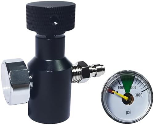 Vestamore Co2 Fill Adapter, 3000 Psi Gauge, G1/2-14 Thread, 8 Mm Male Head, Dual Port Compressed Air Fill Station for 12 Oz 20 Oz Co2 Tank, Quick Inflate Connector, Black