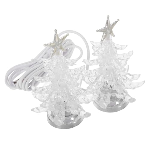 Mobestech 2Pcs Christmas Tree Shape Night Lamp Chic USB LED Tabletop Decorative Light for Bedroom Unique Home Decor Stylish Silver Design for Holiday Festivities