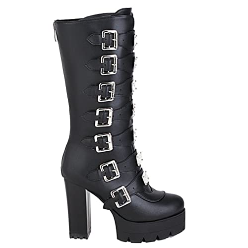 Meefit Women Goth Chunky Platform Boots High Heel Buckle Strappy Punk Ankle Boots2