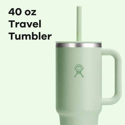 Image of Hydro Flask 40 Oz Travel Tumbler with Handle, Lid and Straw - Insulated Stainless Steel in 40 Oz Aloe Green