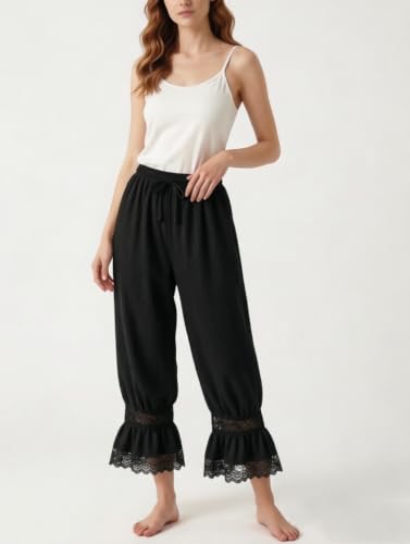 Image of UAURORAO Women Lace Trim Bloomer Pants Flowy Culottes Pantaloons Bloomers