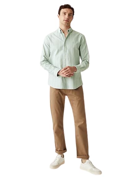 Image of Marks & Spencer Mens Striped Cotton Collared Neck Regular Fit Oxford Shirt