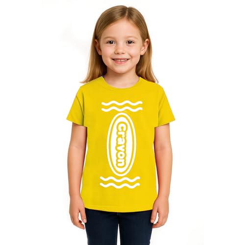 Maglietta a tema pastello, da bambina, con disegno di pastelli bianchi, per bambini, divertente, colorato, creativo, per la giornata del libro, la settimana del libro, Giallo, 7-8 Anni