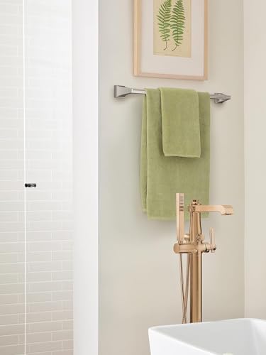 Image of Amerock Mulholland 24 inch Brushed Nickel Towel Bar | Decorative bathroom hardware in durable Zinc /Stainless Steel construction; mounting hardware included for easy installation
