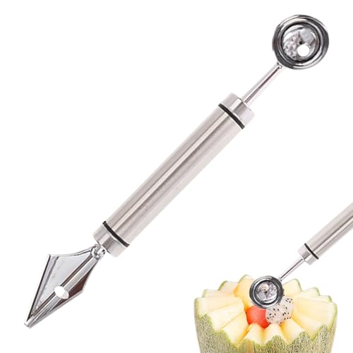 Doiyislem Watermelon Baller | Cortador De Acero Inoxidable De Doble Cabeza Para Sandía Melón - Postre Helado Sorbete Melón Cuchara Bola,Para Pitaya Kiwi Y Tomates
