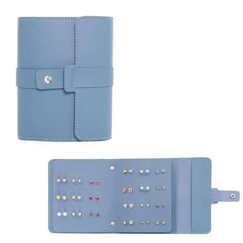 Fumwase Organizer per orecchini, a libro, da viaggio, in grado di contenere 42 paia di gioielli, per ragazze, regalo, orecchini, organizer arrotolabile, portagioie pieghevole (blu)
