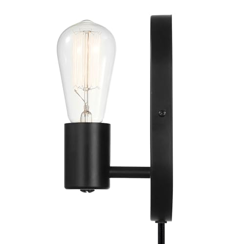 Image of GLOBE Electric x Novogratz 51488 1-Light Plug-in or Hardwire Wall Sconce, Matte Black, 6ft Fabric Covered Cord, Rocker Switch, Wall Lights for Apartment or Renters, Modern Lighting (Pack of 4)