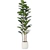 Artificial Fiddle Leaf Fig Tree with White Planter 6ft Tall Fake Tree with Natural Wood Trunk for Home Decor Faux Ficus Tree Fake Moss for Indoor Office Living Room
