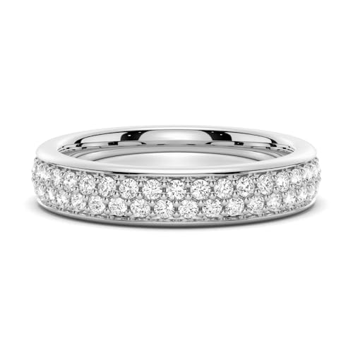 MSBLUE 1.5CT Double Row Pavé Moissanite Wedding Eternity Band Ring, 14K White Gold Vermeil, Rhodium Finish