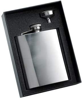 Hip Flask Holding 8 oz. - Pocket Size, Stainless Steel, Rustproof, Screw-On Cap - Metallic Grey Finish Perfect for Engraving - Black Gift Box Included