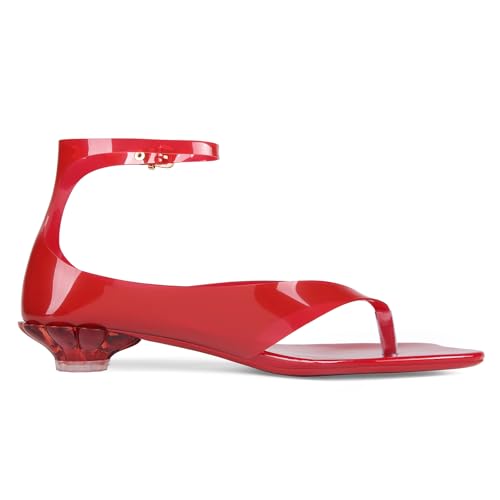 Image of Women's Flip Flop Kitten Heels - Jelly Thong Heeled Sandals with Clear Strap, Transparent Low Heel Mules, Stylish Thong Kitten Heels for Summer, Casual Dress Sandals