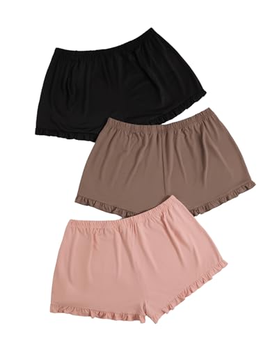 Image of Milumia Women's Plus Size Pajama Shorts Ruffle Hem Sleep Lounge Pj Shorts | 3 Pack,Elastic Waist ,Stretchy,Comfortable,Home Living,Sleepwear