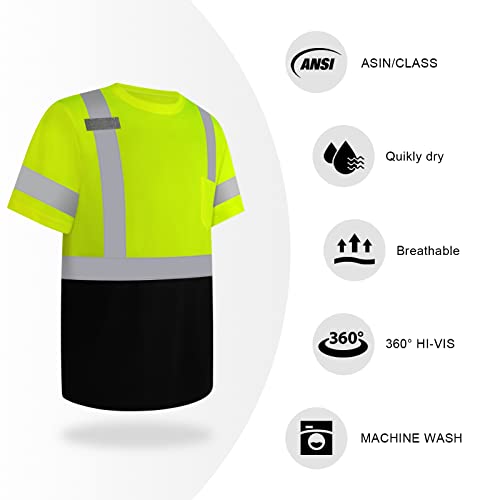 TCCFCCT High Visibility Shirt for Men Class 3 Hi Vis Reflective Safety Construction Shirts for Men Women, Short Sleeve Work Shirts with Black Bottom, Meet ANSI, Durable & Breathable, DP-Yellow L by TCCFCCT - Image 3