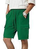 3rd hill Mens Casual Sweat Cargo Cotton Shorts Drawstring Elastic Waist Athletic Workout Gym Jogger Shorts with 5 Pockets Green