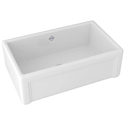 Rohl RC3017WH Shaws 30-Inch Farmhouse Fireclay Kitchen Sink with Decorative Casement, White