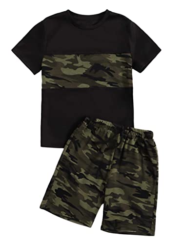 SHENHE Boy's Color Block Camo Outfit Set