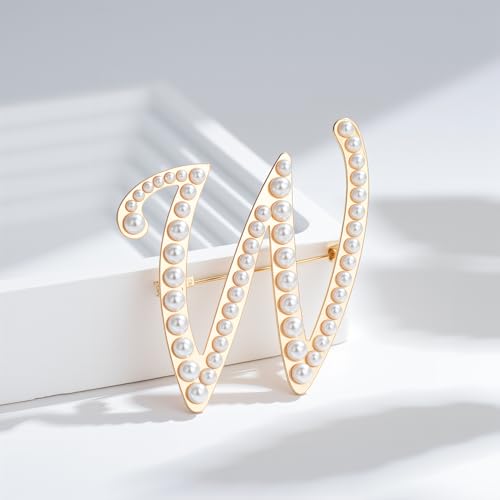 Image of Initial Letter Brooch Pin Pearl Letter Brooches Golden Pins Accessories Jewelry Birthday Chrisrmas Gift for Women
