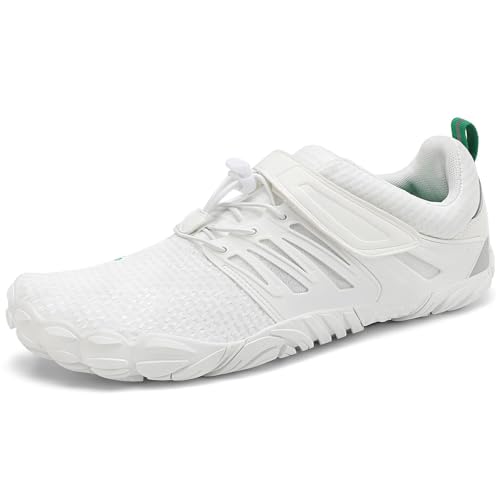SAGUARO Barfußschuhe Herren Fitnessschuhe Damen Traillaufschuhe rutschfest Unisex Barfussschuhe Atmungsaktiv Leicht Sommer Outdoor Weiß 42 EU