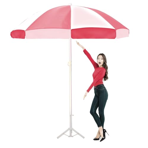 Image of ORILEY Garden Umbrella with Stand Foldable Big Size (7ft Height 42 Inch Rib Arm) Heavy Duty Waterproof Rain & UV Sun Protection Outdoor Patio for Balcony Shedding Cantilever & Lawn (Red & White)