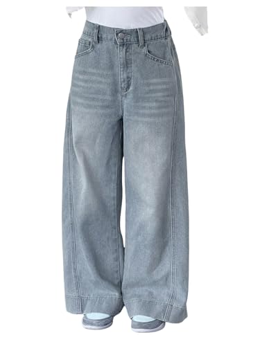 GORGLITTER Girl's Baggy Jeans Casual High Waisted Wide Leg Denim Pants with Pockets