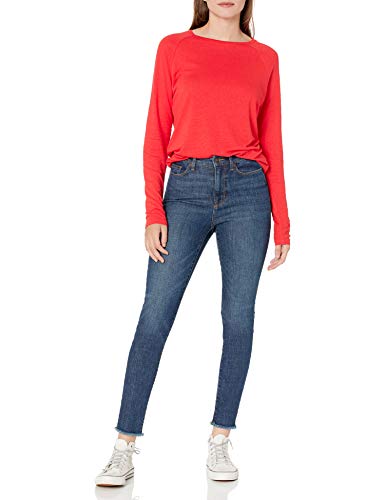 Amazon Brand - Goodthreads Women's Lightweight Linen Modal Jersey Long-Sleeve Raglan T-Shirt, Poppy Red, Small