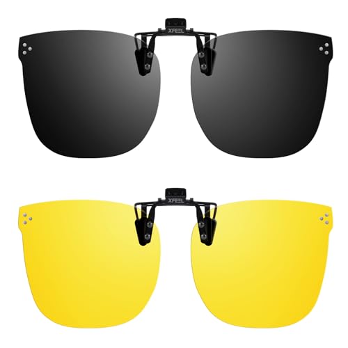 Xfeel Day & Night Clip On Night Driving Glasses for Women Men Over Prescription Glasses Anti-Glare Night Vision Glasses
