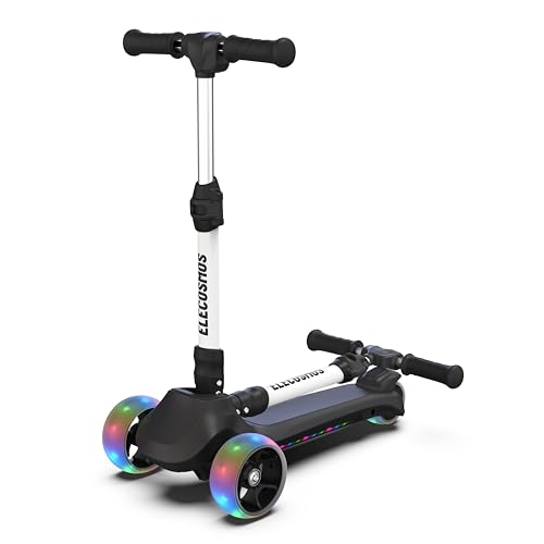 ELECOSMOS Safe Electric Scooter for Kids 4+, Balance for Beginner, Thumb Throttle, Flash Deck, Extra Wide Light Up Big Wheels, Adjustable Heights, 5 MPH Safe Speed, UL2272 Certified