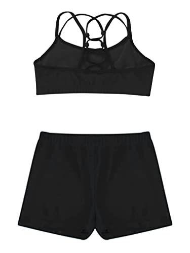 Girls 2 Piece Dance Sports Outfit Printed Crop Top with Booty Shorts Gymnastics Dancewear Swimwear4