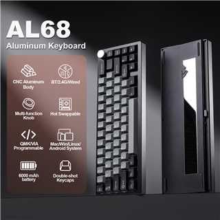YUNZII AL68 Wireless Mechanical Keyboard 60%, QMK/VIA Aluminum, Hot Swappable Custom with Knob, RGB Backlit Gaming for Mac/Windows/Linux (black, milk v2)
