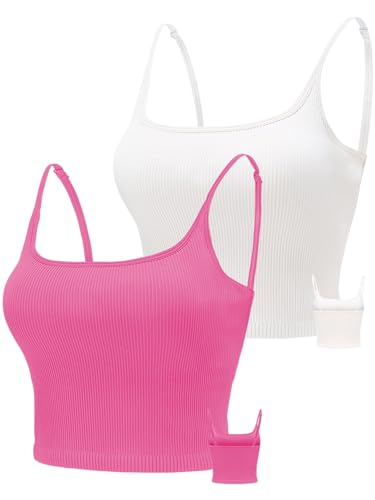 Image of Chilylori Seamless Sports Bra Cropped Tank Top with Adjustable Strap 2 Pack | Workout Tops Ribbed Sports Bra for Women Wireless Longline Crop Tank Padded Comfortable Brami