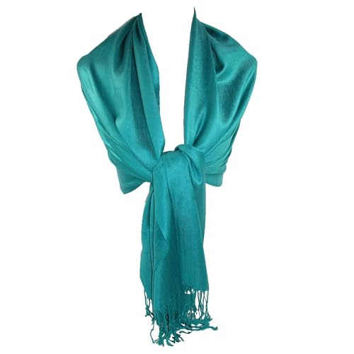 CTM® Women's Classic Pashmina Style Shawl Wraps, Teal2