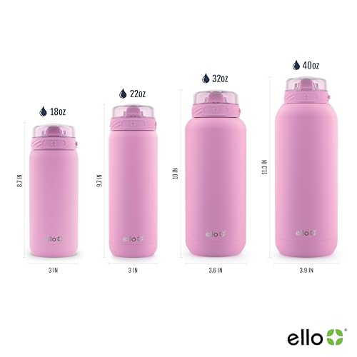 Image of Ello Cooper 18oz Kids Stainless Steel Water Bottle with Straw and Carry Handle, Double Walled and Vacuum Insulated Metal, Leak Proof Locking Lid with Soft Silicone Spout, Reusable, BPA Free, Bubblegum