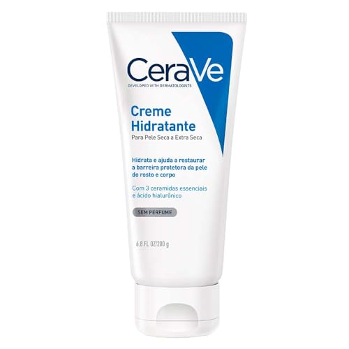CeraVe Creme Hidratante para Pele Seca e Extra Seca, Hidratação Profunda que Restaura a Barreira da Pele com 3 Ceramidas e Ácido Hialurônico, Sem Perfume, 200g