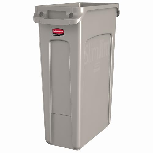 Rubbermaid Slim Jim Poubelle Rectangulaire 87 L | Avec Canaux de Ventilation, Bac à Déchets Professionnel pour Cuisine, Bureau, École, Zone Technique |...