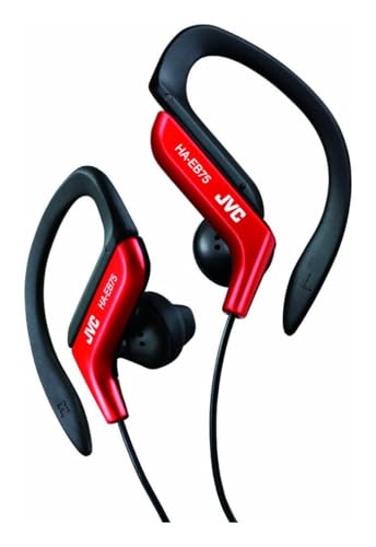 JVC Auriculares Deportivos HA-EB75-RN-U. Auriculares con Gancho Regulable. Ajuste 5 Posiciones, Resistente a Salpicaduras, Sonido Potente con Graves, Cable 1,2m Compatible con Smartphone. Color Rojo
