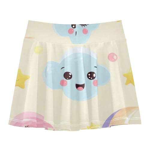 Cute Pastel Clouds Kids Tennis Skirts Rainbow Athletic Shorts Girls Skorts Pleated 4t2