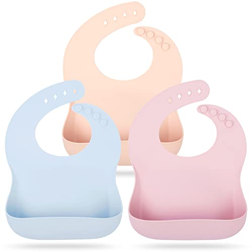 Image of Mia Li Silicone Bibs – 3pcs Waterproof Silicone Bib Set – Silicone Baby Bibs with Adjustable Closure – Non-Messy Toddler Bib