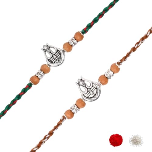 Image of I Jewels Silver Plated Trishul Design Rakhi With Roli Chawal & Rakshabandhan Card for Bro /Brother /Bhai